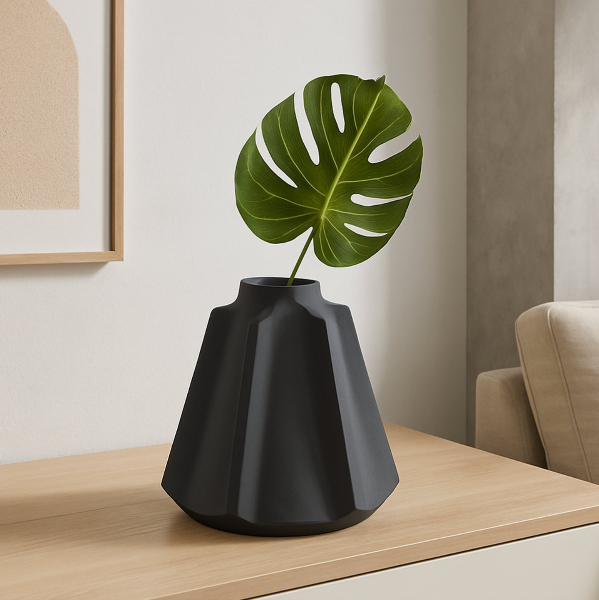 Japandi Black Ceramic Vase – Minimalist Sculptural Home Décor