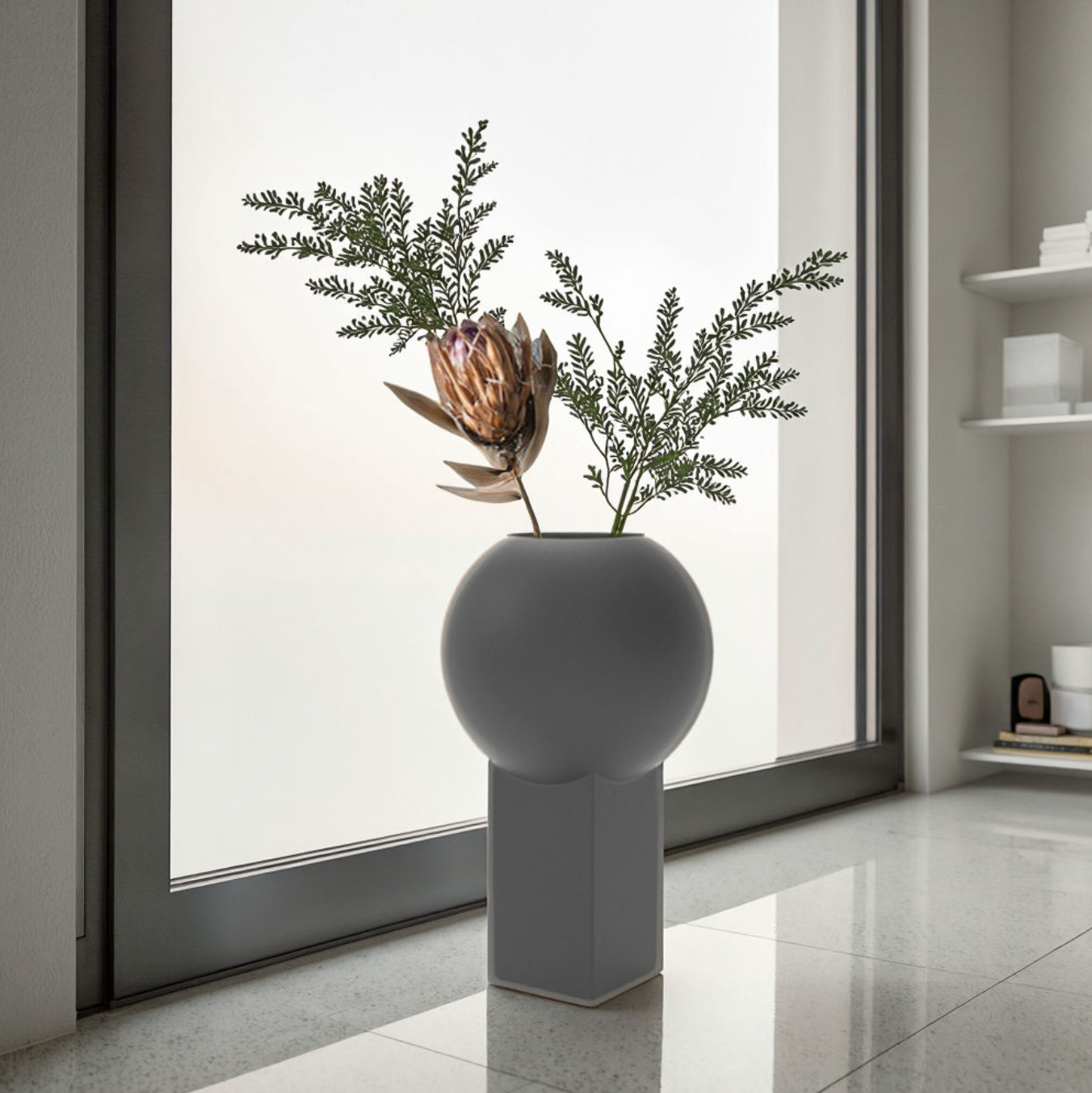 Minimalist Grey Porcelain Vase – Art Deco Luxury Home Décor