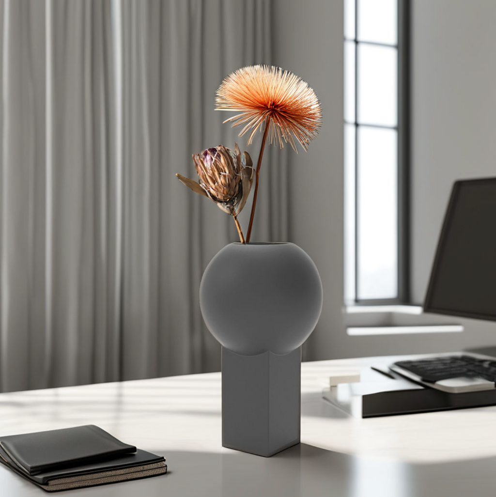 Minimalist Grey Porcelain Vase – Art Deco Luxury Home Décor